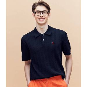 [헤지스남성] 네이비 케이블 반팔 카라 니트(HZSW5B553N2)