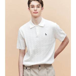 [헤지스남성] 아이보리 케이블 반팔 카라 니트(HZSW5B553IV)