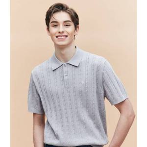 [헤지스남성] 그레이 케이블 반팔 카라 니트(HZSW5B553G1)