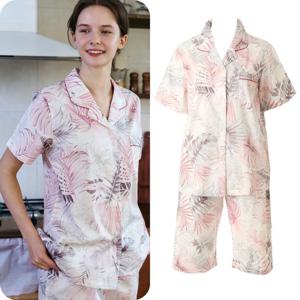 [비너스]여성잠옷 순면 야자수나염 가볍게 입는 반팔잠옷 파자마 VPA4532W