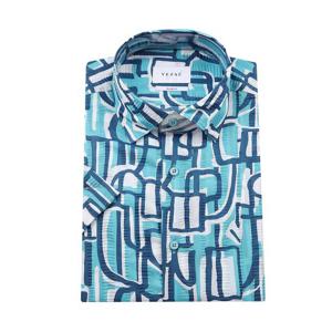 [예작(셔츠)]반소매 슬림핏 시어써커 밑일자 스냅버튼 프린트 YJEMBA630-MI