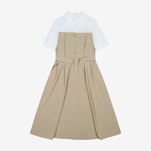 [씨]배색 반팔 플리츠 원피스 - SKOAD2534