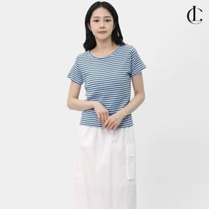 엘케이트 여자 스트라이프 반팔티 크롭 펀칭 면 티셔츠 LID009