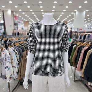 [벨라디터치]체크 라운드넥 블라우스 V3F2BL26_GN