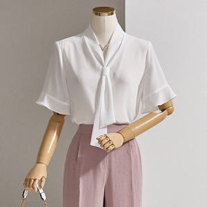 [한정수량] [커스텀에이블] 윙소매 타이 반팔 블라우스_T2505BL032B