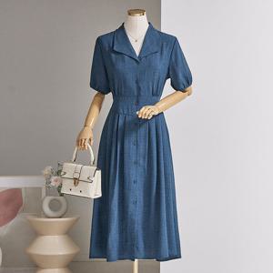 [한정수량] [커스텀에이블] 사각카라 허리 리본 플레어 반팔 원피스_T2505OP016B