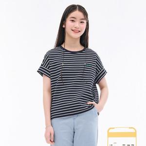 [오션스카이]여아 자수 포인트 스트라이프 반팔 티셔츠-EBJG5889D04