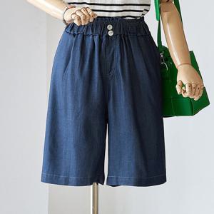 [한정수량] [커스텀에이블] 단추 양포켓 데님 밴딩 반바지_T2505DP016B