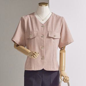 [한정수량] [커스텀에이블] 브이넥 단추 루즈핏 반팔 자켓_T2505JK018B