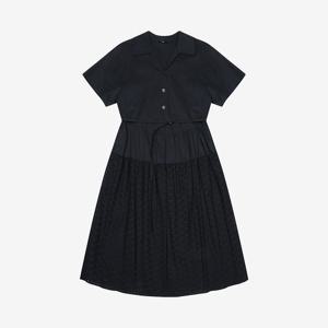 [씨]도트 셔링 반팔 카라 원피스 - SKOAD2508