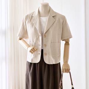 [한정수량] [커스텀에이블] 테일러드 카라 린넨 반팔 크롭 자켓_T2506JK024B