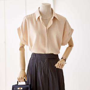 [한정수량] [커스텀에이블] 루즈핏 슬릿 카라넥 블라우스_T2506BL056B