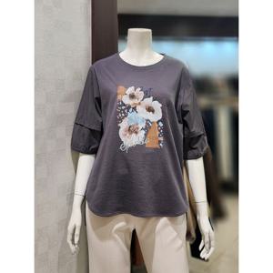 [벨라디터치][벨라디터치] V3F2TS28 플라워 5부소매 티블라우스