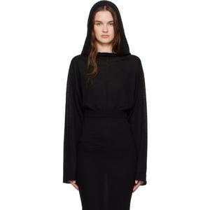 26 SS 릭오웬스 여성 블랙 콘코르디안 크롭 후드 튜닉 후드티 252232F097019