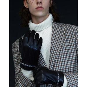 선물포장  (DCGV4F201W3) 다크브라운 체크 트림 양가죽 스마트폰터치 장갑