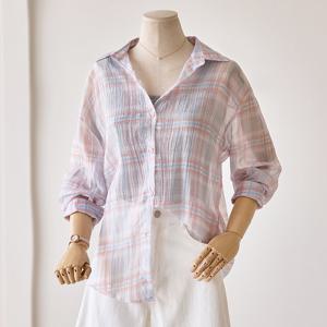 [한정수량] [커스텀에이블] 체크 시스루 셔츠_T2507BL074B