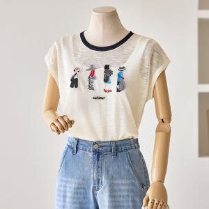 [한정수량] [커스텀에이블] 걸스 자수 라운드 배색 니트_T2507KN094B