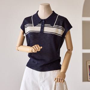 [한정수량] [커스텀에이블] 카라 앞중심 배색 드롭니트_T2507KN096B