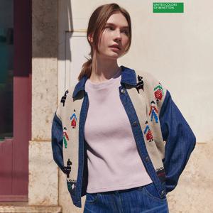 베네통 강아지 니트 배색 데님 점퍼 BAJPA1541