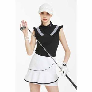 네버마인드올 여성 셀브이 프릴 반하이 반팔티_NF04STS830BK