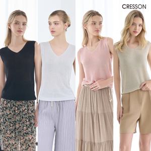 크레송 25SS 글리터 슬리브리스 v넥 니트 탑 C252B906A (4컬러)