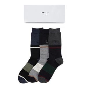 [헤지스ACC]HJSS2F005_[22FW] 네이비 컬러배색 남성 장목 양말 3종 세트
