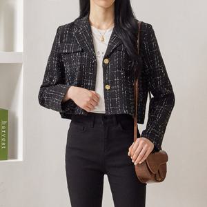 [한정수량] [올리비에스클로젯] 페이크 포켓 카라 크롭 트위드 자켓_O2508JK021C