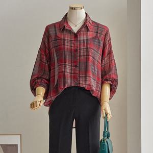 [한정수량] [커스텀에이블] 체크 쉬폰 루즈핏 셔츠_T2508BL089C