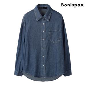 [보니스팍스(여성의류)]카라넥 원포켓 데님 긴팔 셔츠  XP3BA010L0