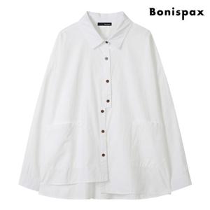 [보니스팍스(여성의류)]심플 베이직 코튼 카라 언발 셔츠  XP3BA007L0