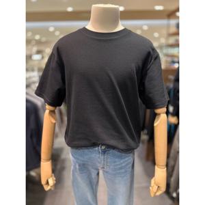 [리얼지오지아][25SS] 남성 블랙 사카리바 조직 라운드 반팔 티셔츠 ADF3TR1901