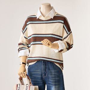 [한정수량] [커스텀에이블] 넓은 스트라이프 배색 루즈핏 니트_T2509KN119C