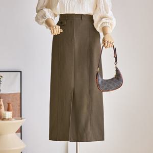 [한정수량] [커스텀에이블] [55~66]원포켓 슬릭 미디 스커트_T2509SK050C