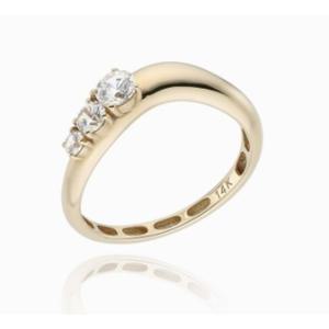 [로이드] 트리플 세팅 웨이브 14K 골드 반지(라운드) LRS25017G