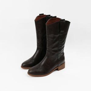 [신난다슈] 여성 미들 부츠 4cm 하프 웨스턴 미디 부츠 소가죽 발편한 통굽 MRO257130 브라운