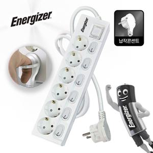 에너자이저 고용량 멀티탭 개별스위치 과부하차단 슬림 납작 화이트 6구 4M