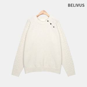 빌리버스 남자 루즈핏 어깨단추 꽈배기 헤링본 나그랑 울 니트 스웨터 BIT232