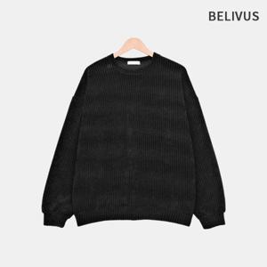 빌리버스 남자 미니멀 캐주얼 벨벳 골지 루즈핏 니트 맨투맨 BNE059