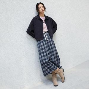 [랩]겉기모 체크 주름 롱 밴딩스커트 AR4WSB20