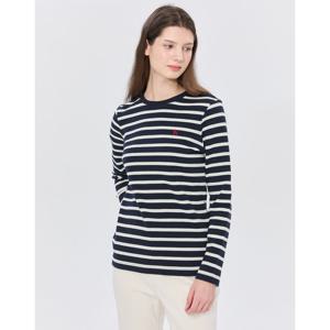 헤지스 여성 24FW 클리어런스스테디셀러 네이비 스트라이프 로고자수 긴소매 티셔츠 WSTS4D020N3