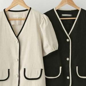 펄버튼 306K099S 자켓 린넨 빅사이즈 빅사이즈미시옷