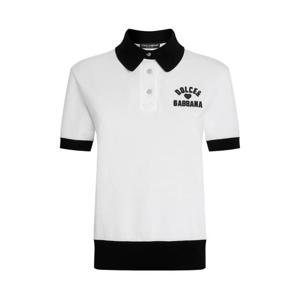 돌체앤가바나 로고 자수 코튼 폴로 탑 F8V33ZGDDBE