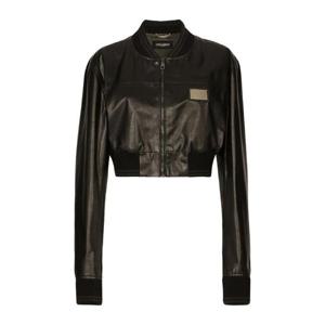 돌체앤가바나 로고 장식 가죽 크롭 재킷 F9R14LGDBVO