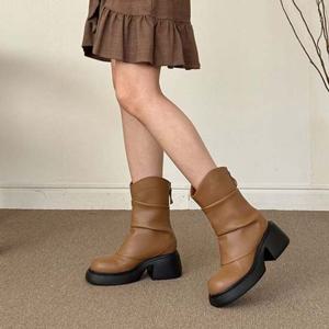 홀릭 HSM003 여성 롱부츠 가을 겨울 패션 워커 통굽 검정 브라운 색 가죽부츠 슈즈 겨울워커 부츠 여자워커 발편한부츠 여성부츠