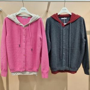 라티움 HC34 신축성좋은품편한배색라인이중후드니트가디건 T2613Cd01