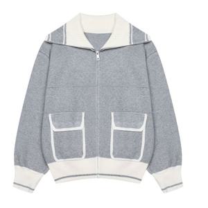 [씨]레터링 배색 니트 집업 가디건 - SKCCB2987