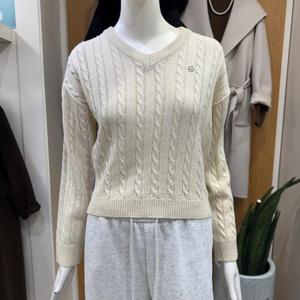 클리지 DP01 브이넥 꽈배기 세미크롭 니트 CQ2WKT21