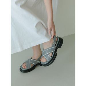 [지쎄]천연가죽 국내수제화 플리 플랫폼 통굽 샌들 GIS-46254