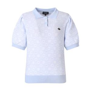 파리게이츠골프반팔티 PQS 521E1SR382_BL 여성 체크 패턴 퍼프 반팔 니트