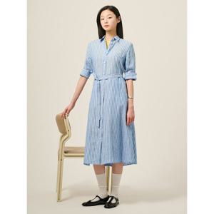 [빈폴레이디스]리넨 스트라이프 셔츠 원피스  블루 (BF5371C01P)